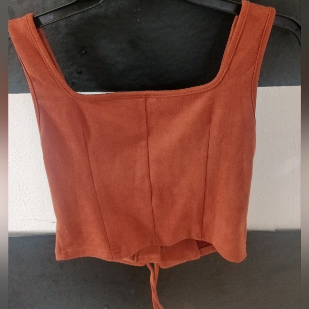 Women Khaki Brown Lace Up Sexy Top - Picture 5 of 8